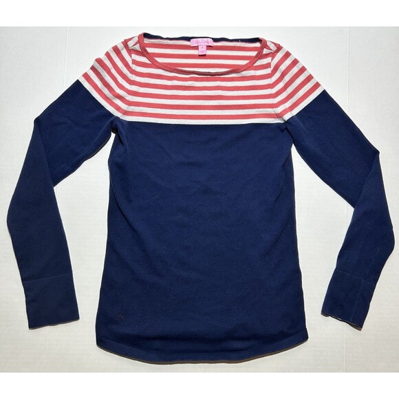 Lilly Pulitzer Maria Stripe Long Sleeve Sweater Blue Pink Pullover Size Medium - Picture 1 of 7